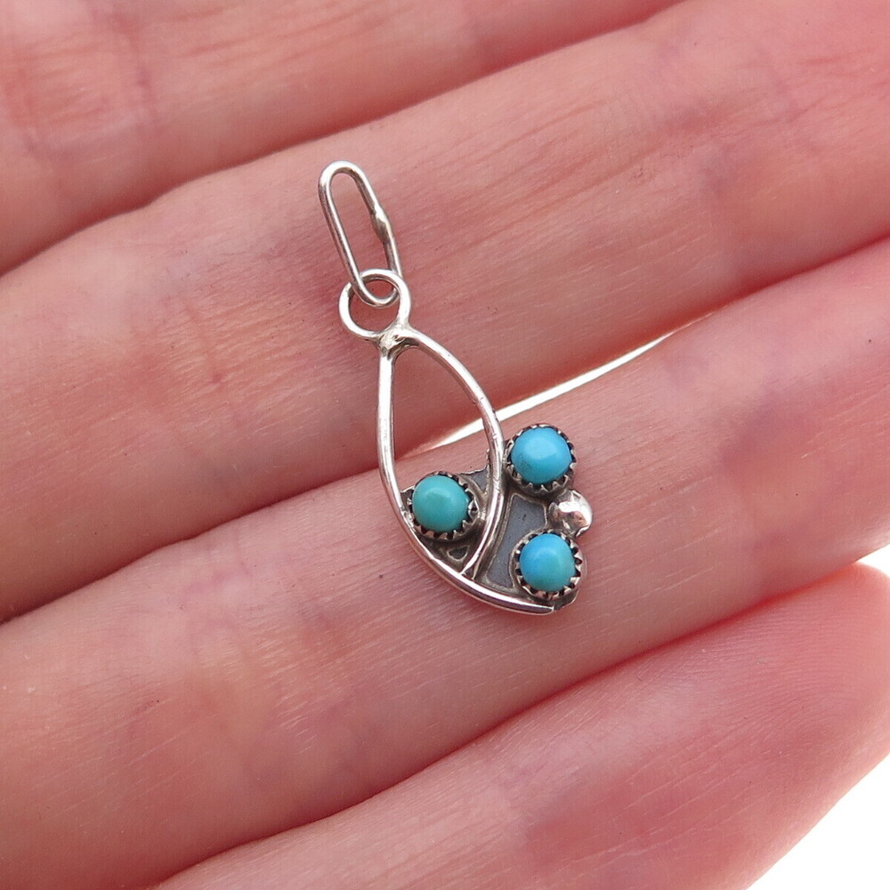 Old Pawn 925 Sterling Silver Vintage Turquoise Snake Eye Tribal Charm Pendant